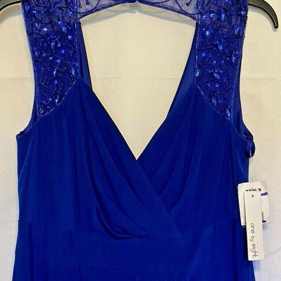 NWT! BEAUTIFUL ONE by EIGHT ~EVENING BLUE SLEEVELESS BEADED with LACE DRESS~Sz.8 - Picture 1 of 11